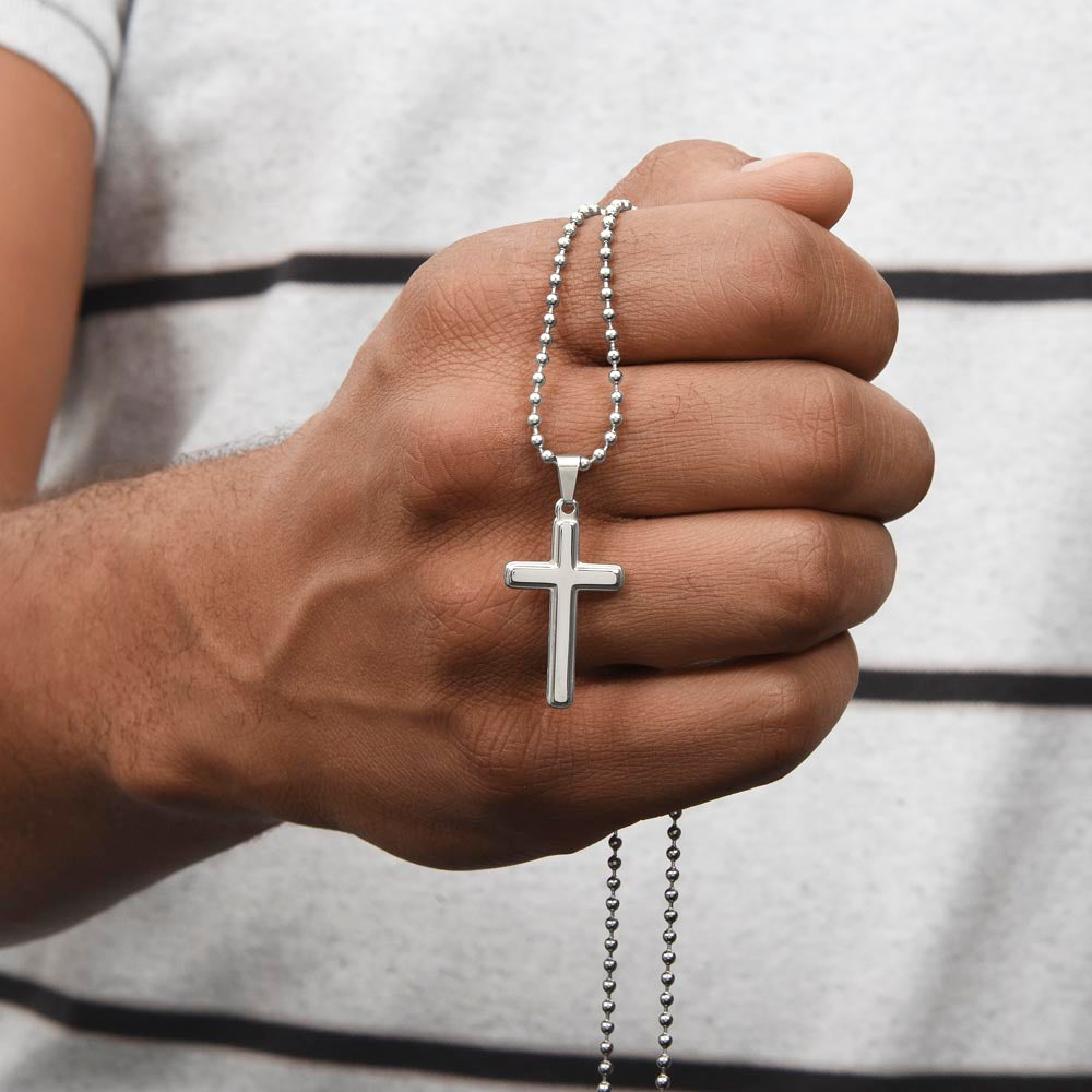 To My Son- Artisan Cross Necklace with Ball Chain-You are never alone.