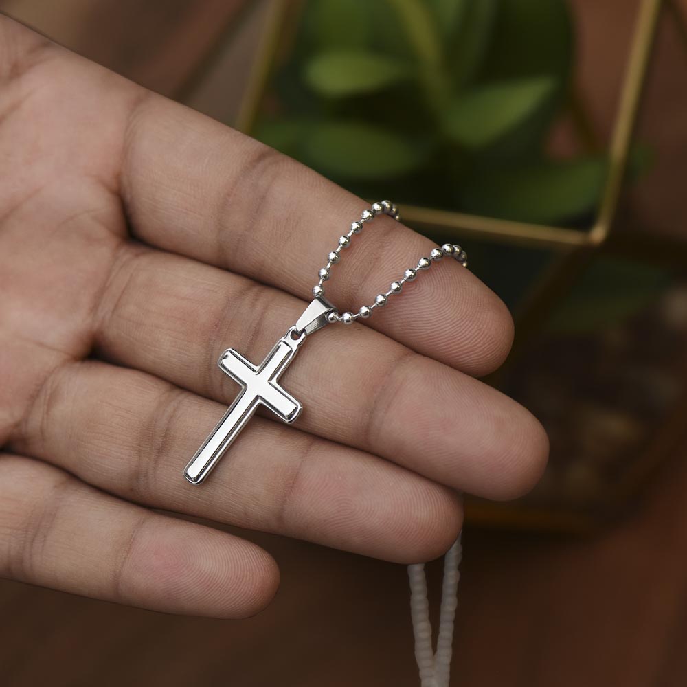To My Son- Artisan Cross Necklace with Ball Chain-You are never alone.
