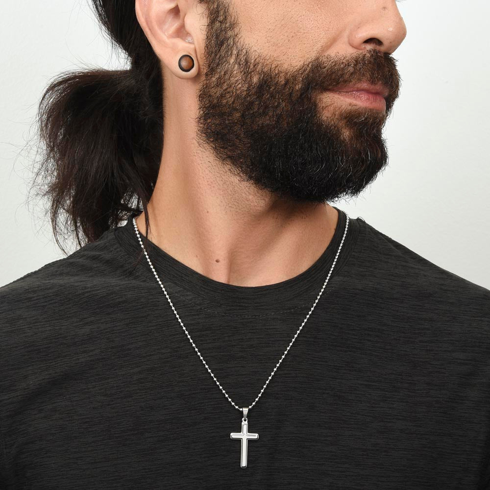 To My Son- Artisan Cross Necklace with Ball Chain-You are never alone.
