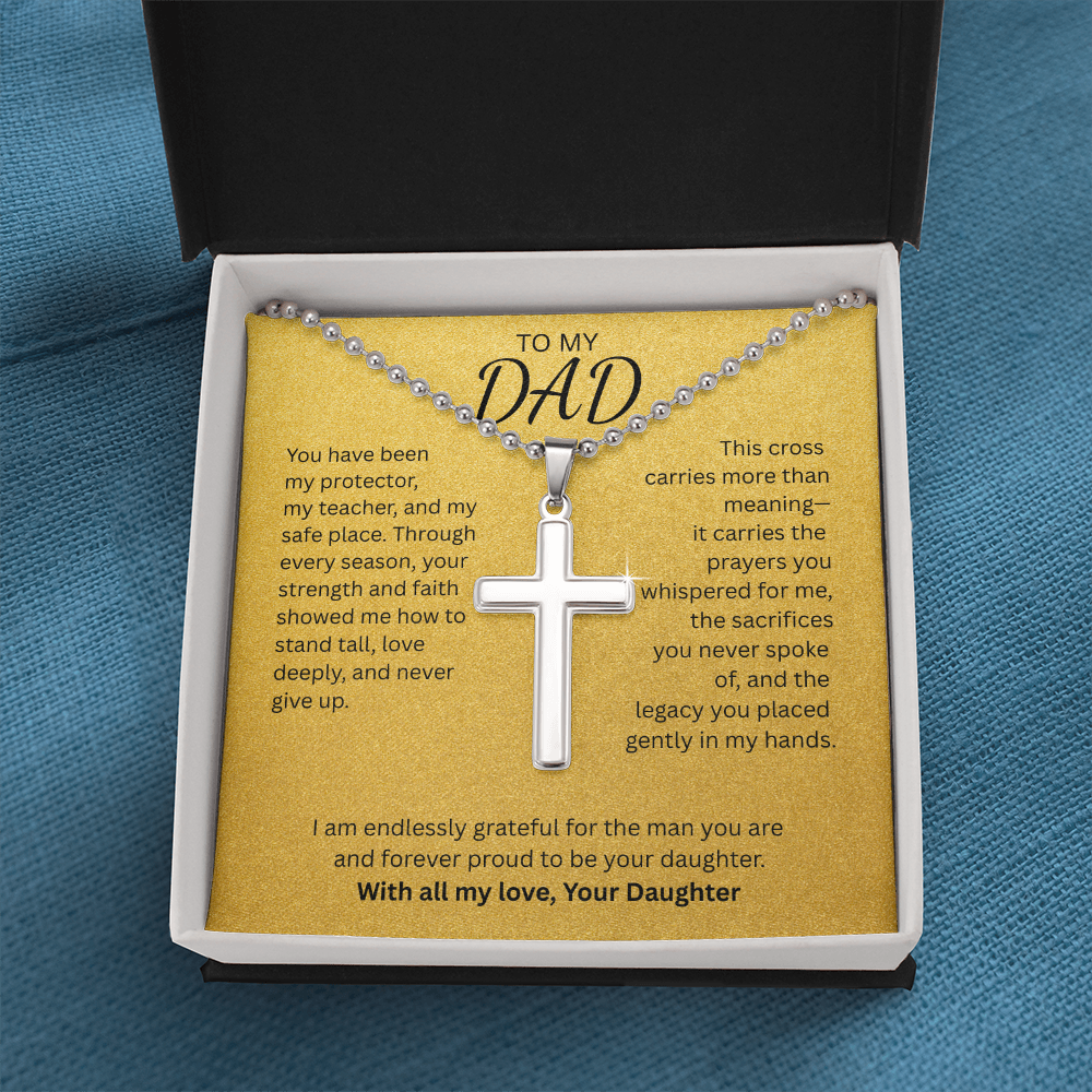 TO MY DAD-Artisan Cross Necklace with Ball Chain- WITH ALL MY LOVE