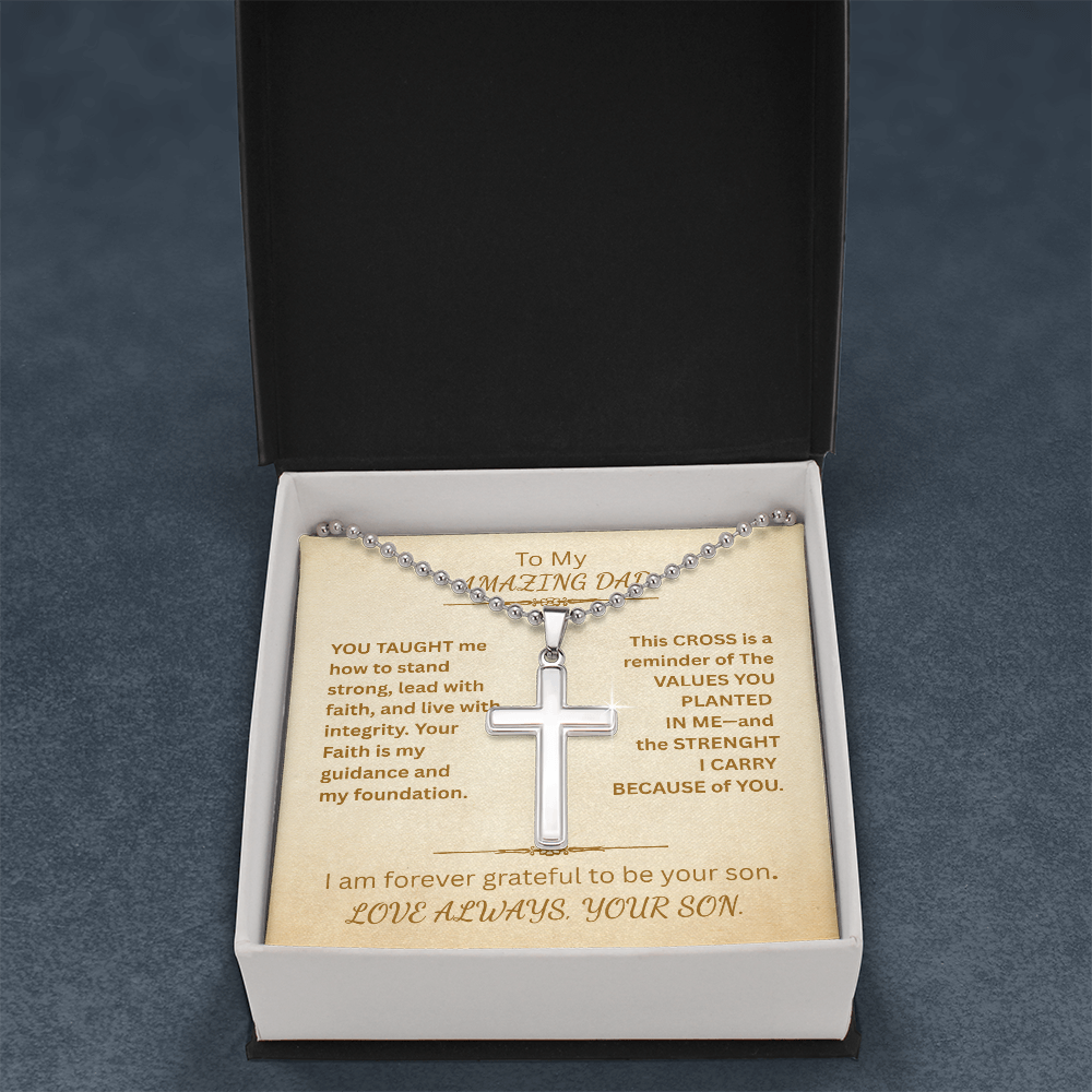 To My AMAZING DAD-Artisan Cross Necklace with Ball Chain-Forever Grateful