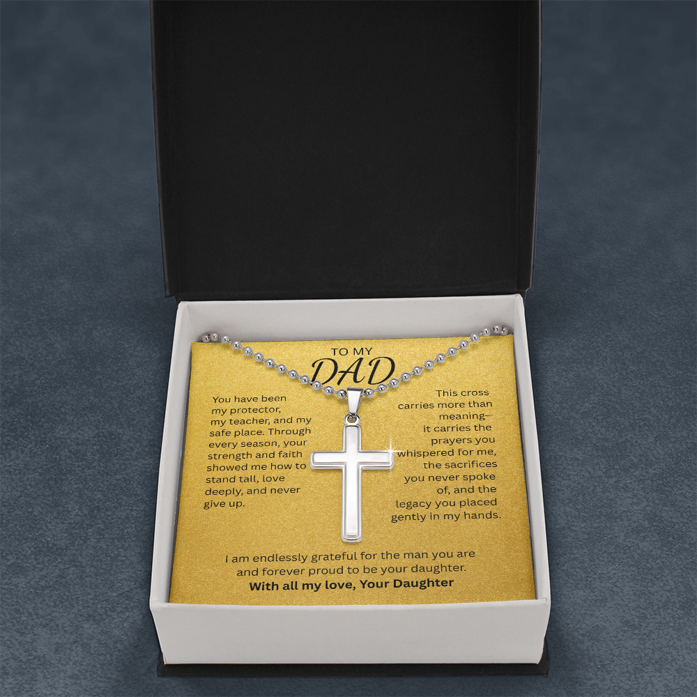 TO MY DAD-Artisan Cross Necklace with Ball Chain- WITH ALL MY LOVE