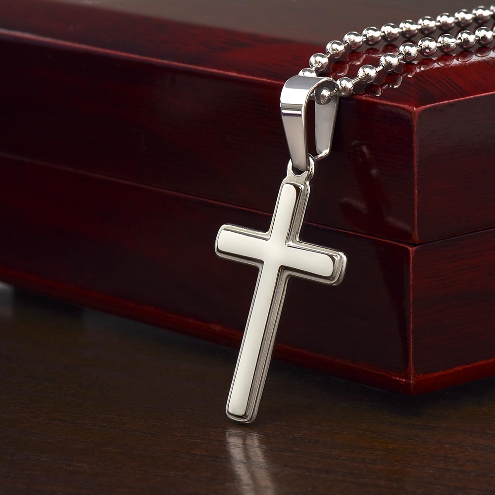 To My Son- Artisan Cross Necklace with Ball Chain-You are never alone.