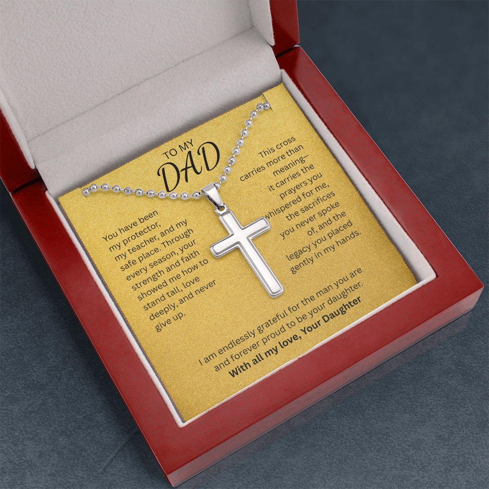 TO MY DAD-Artisan Cross Necklace with Ball Chain- WITH ALL MY LOVE