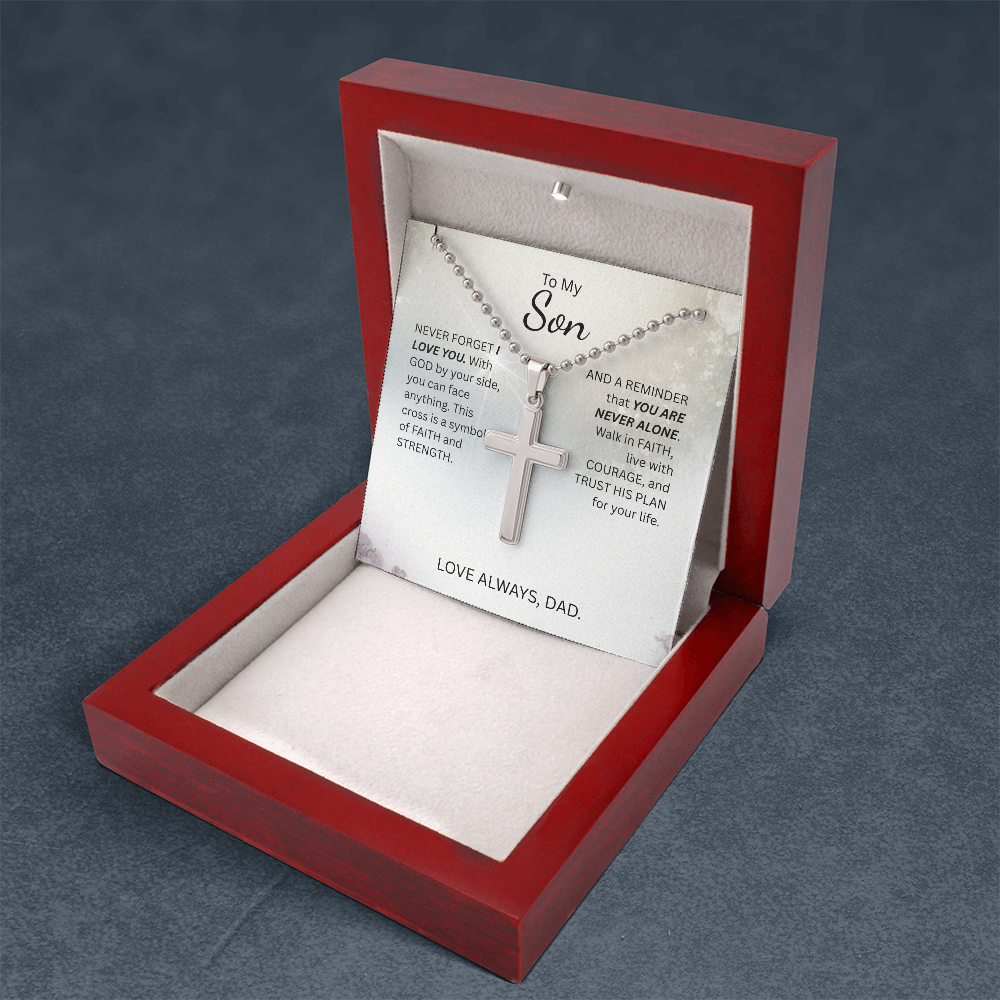 To My Son- Artisan Cross Necklace with Ball Chain-You are never alone.