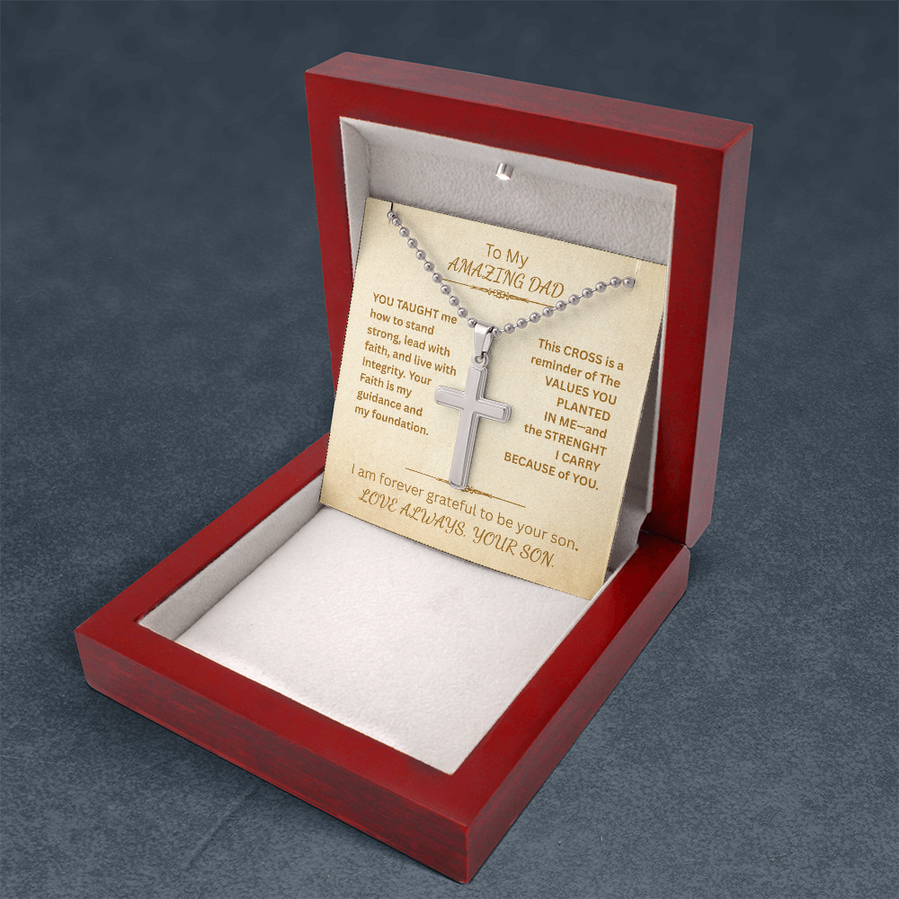 To My AMAZING DAD-Artisan Cross Necklace with Ball Chain-Forever Grateful
