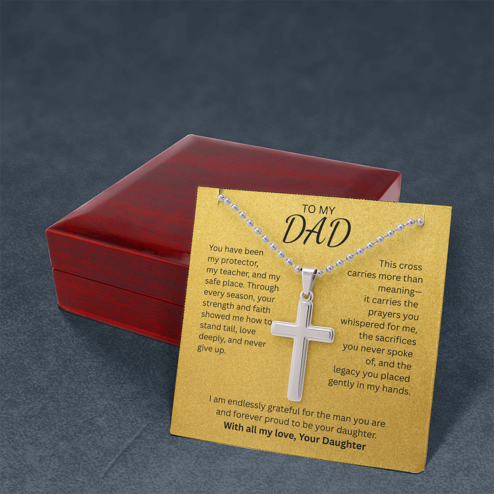 TO MY DAD-Artisan Cross Necklace with Ball Chain- WITH ALL MY LOVE