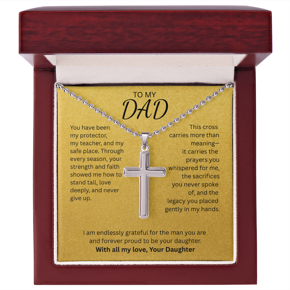 TO MY DAD-Artisan Cross Necklace with Ball Chain- WITH ALL MY LOVE