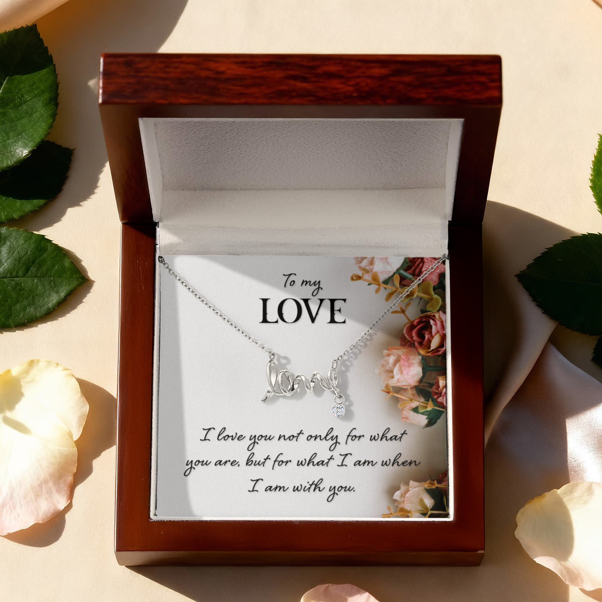 To My Love-Scripted Love Necklace with POD Message Card- True Love