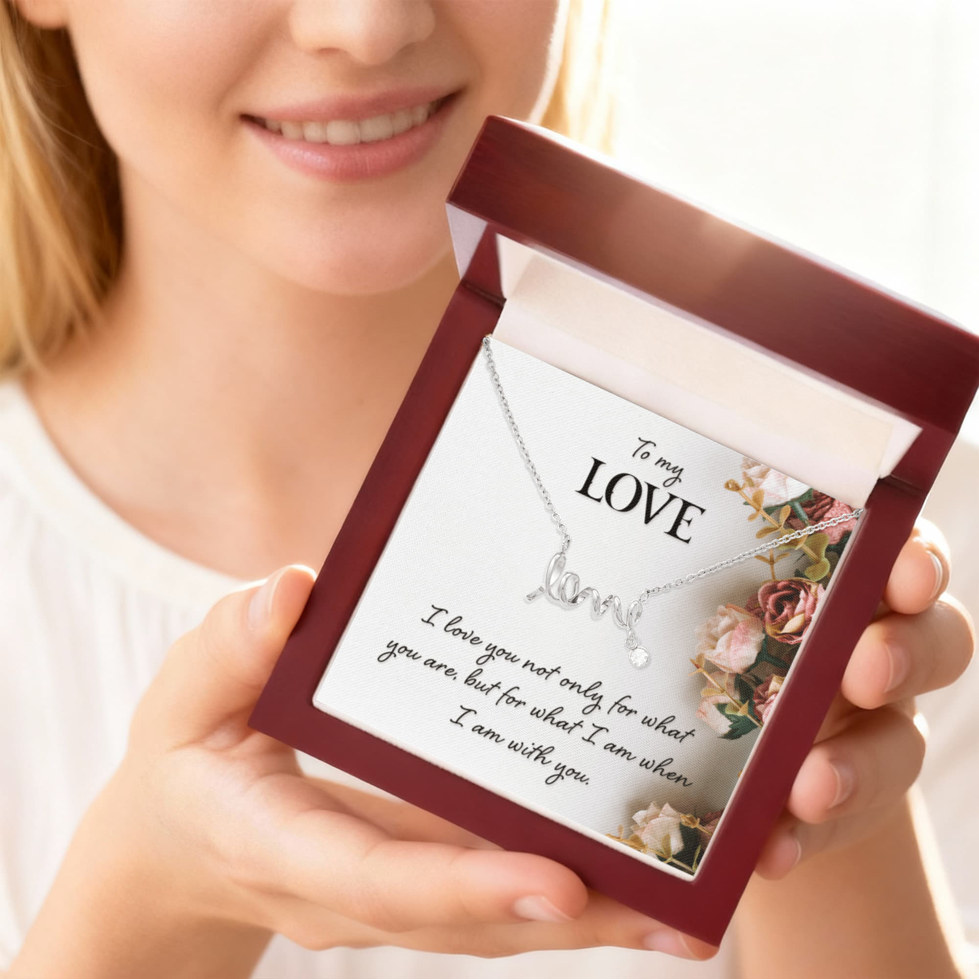 To My Love-Scripted Love Necklace with POD Message Card- True Love