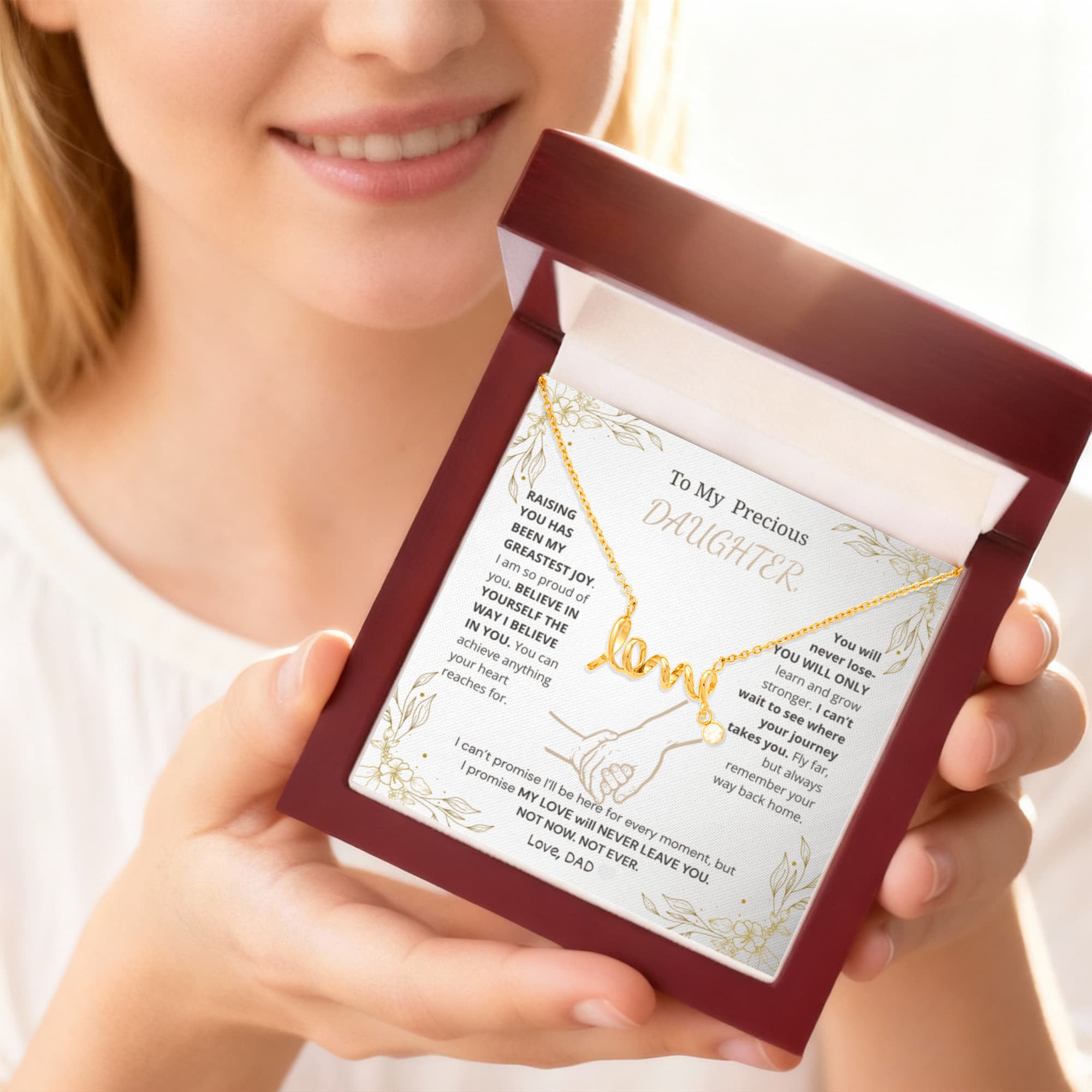 To My Precious Daughter- Scripted Love Necklace with POD Message Card- DAD's Unconditional Love