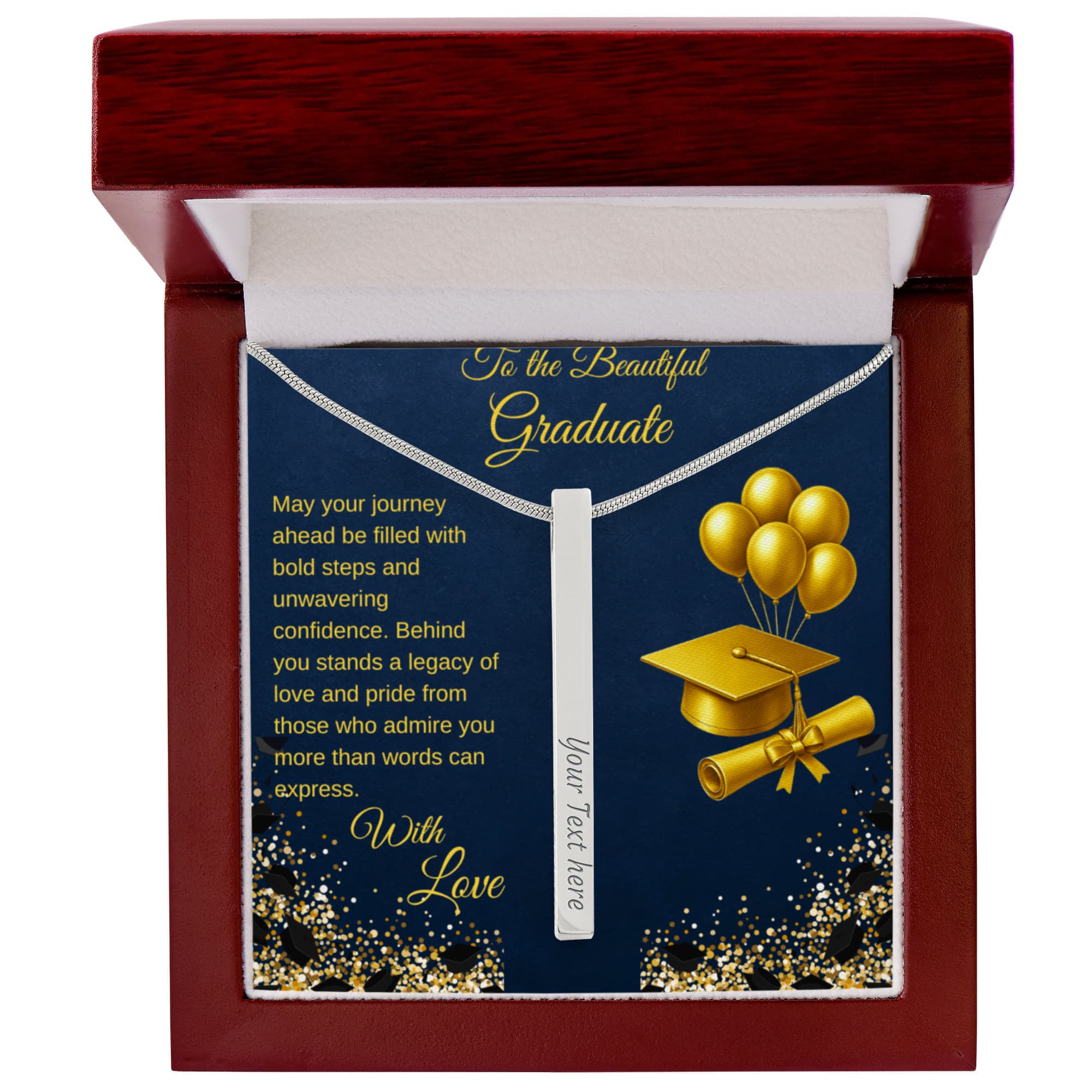 Graduation Pride Engraved 4-sided  Stick Bar Necklace