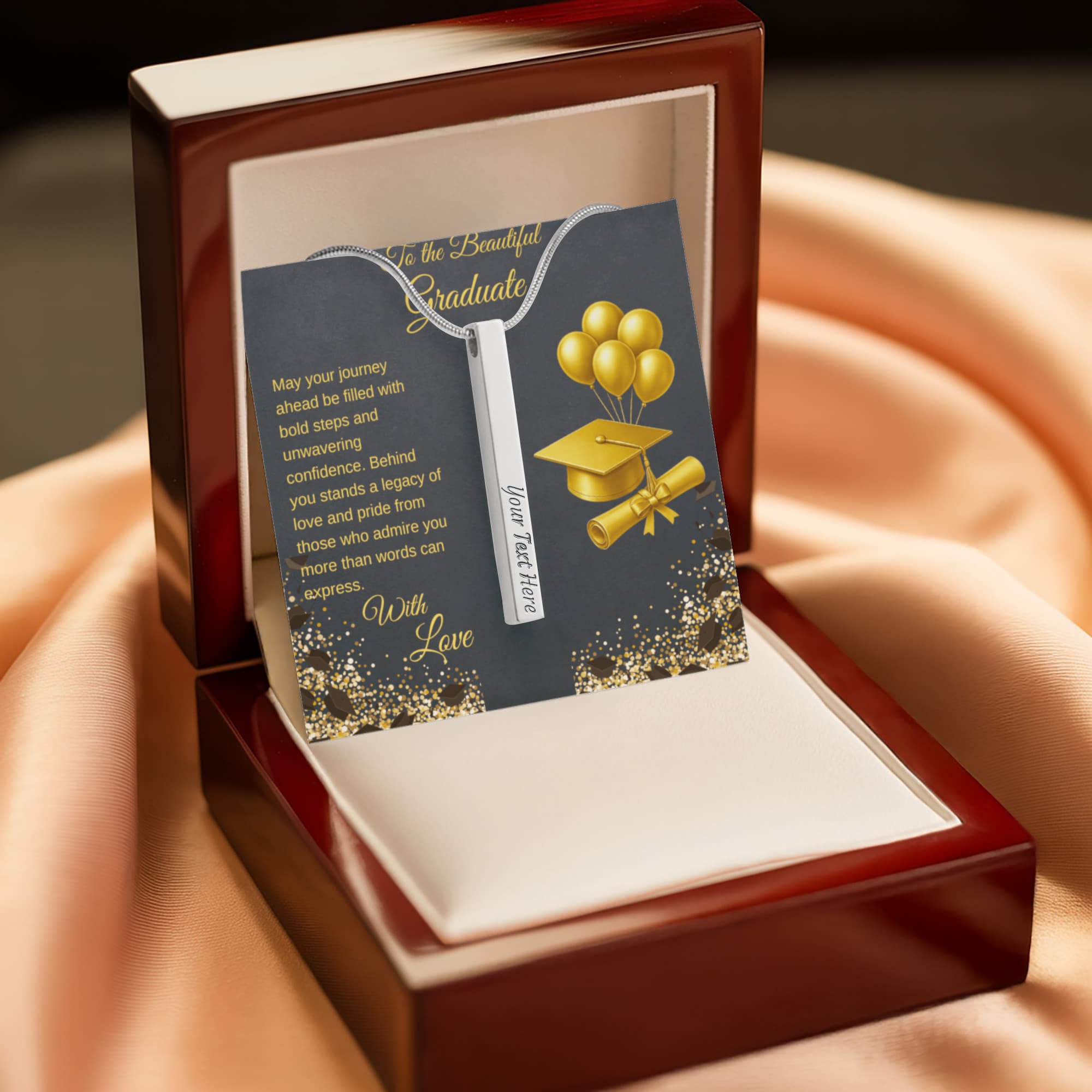 Graduation Pride Engraved 4-sided  Stick Bar Necklace