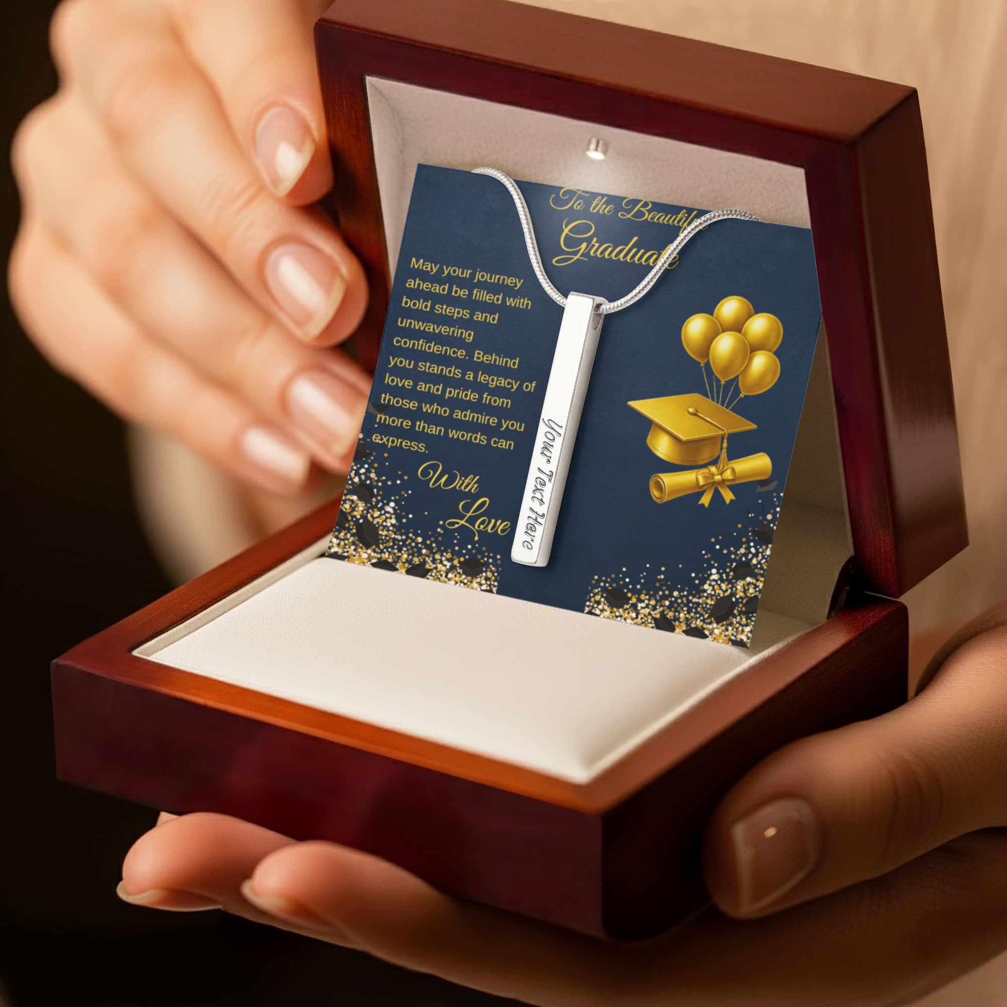 Graduation Pride Engraved 4-sided  Stick Bar Necklace