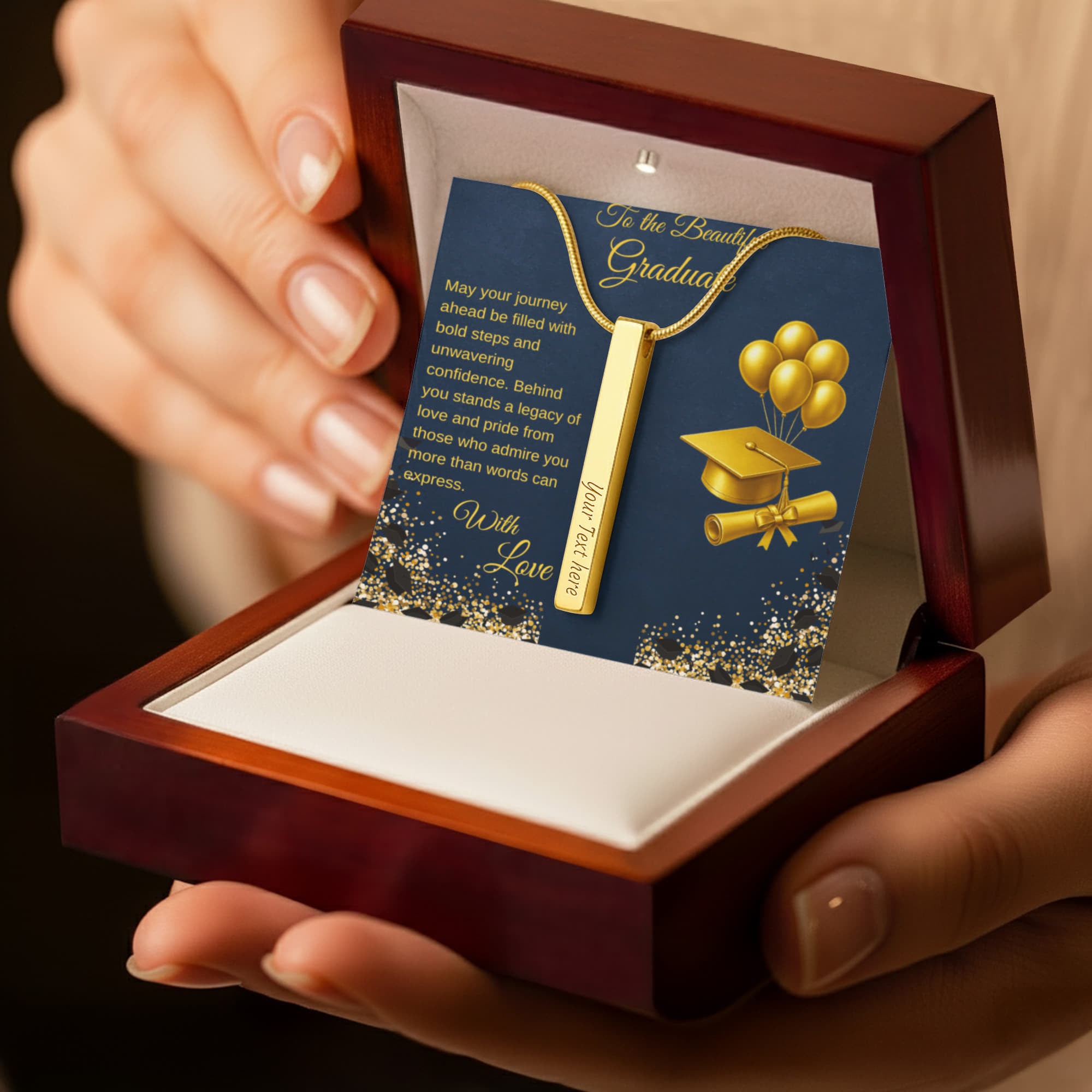 Graduation Pride Engraved 4-sided  Stick Bar Necklace