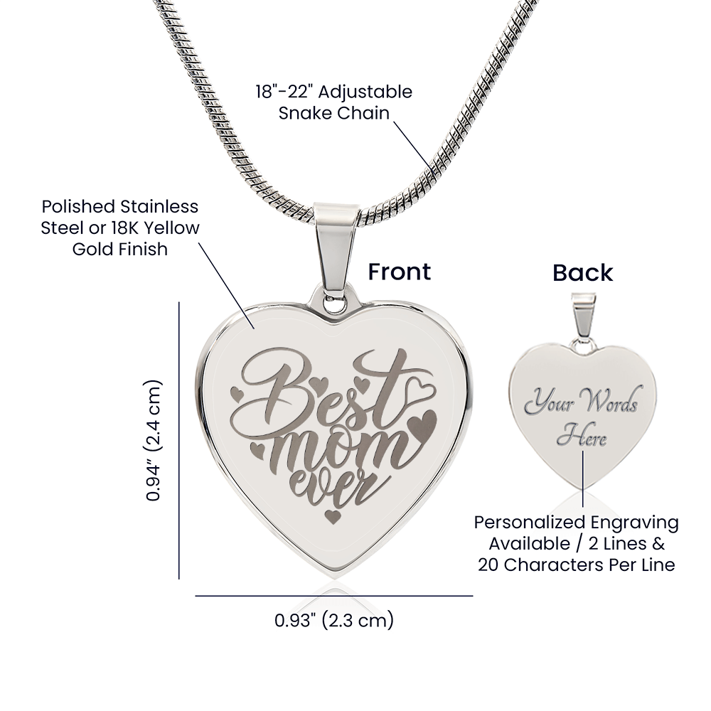 Engraved Heart Necklace for the Best Mom Ever
