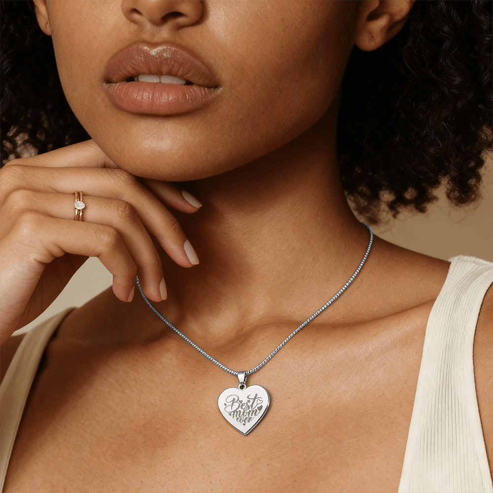 Engraved Heart Necklace for the Best Mom Ever