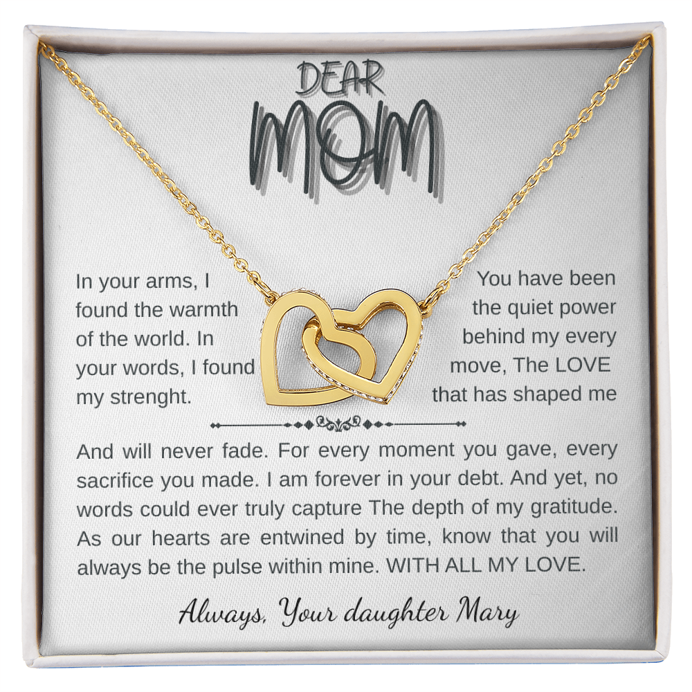 "Interlocking Hearts Necklace - Yellow & White Gold, Heartfelt Mom Gift"
