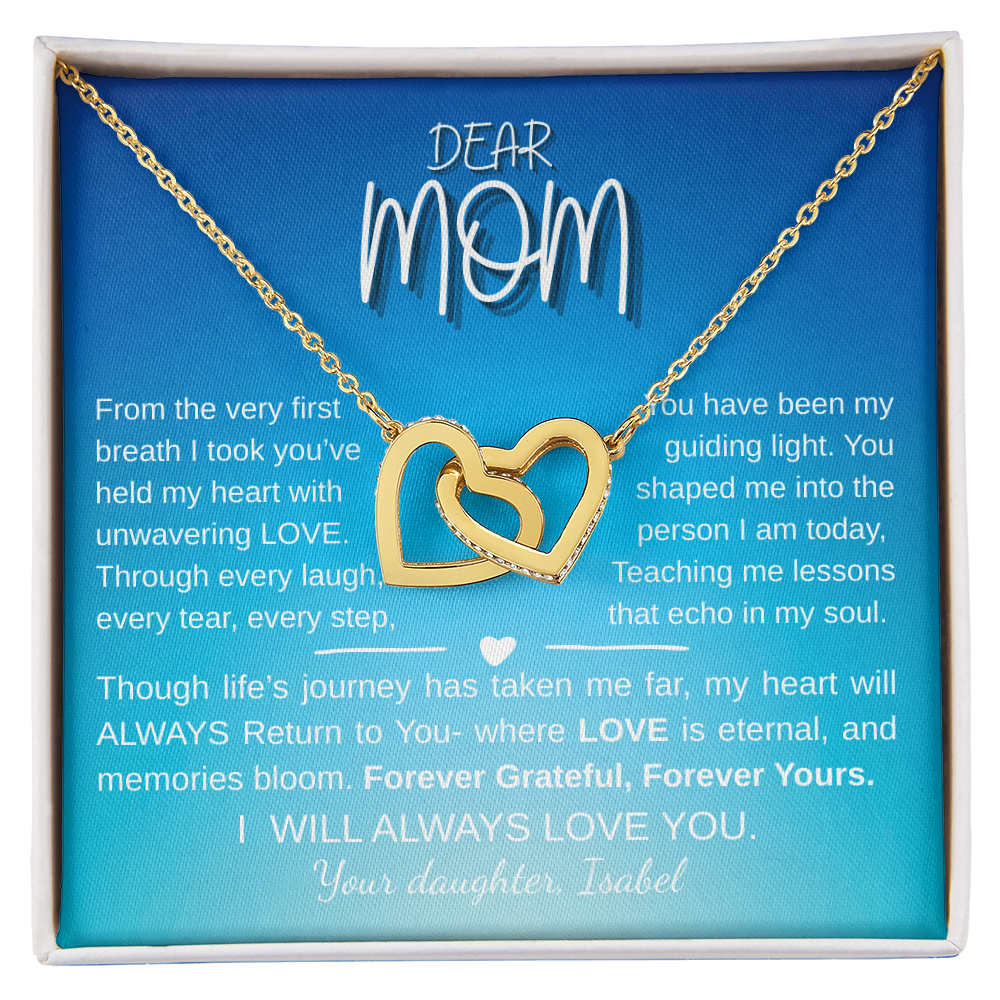 "Interlocking Hearts Necklace - Yellow & White Gold, Personalized Gift for Mom"