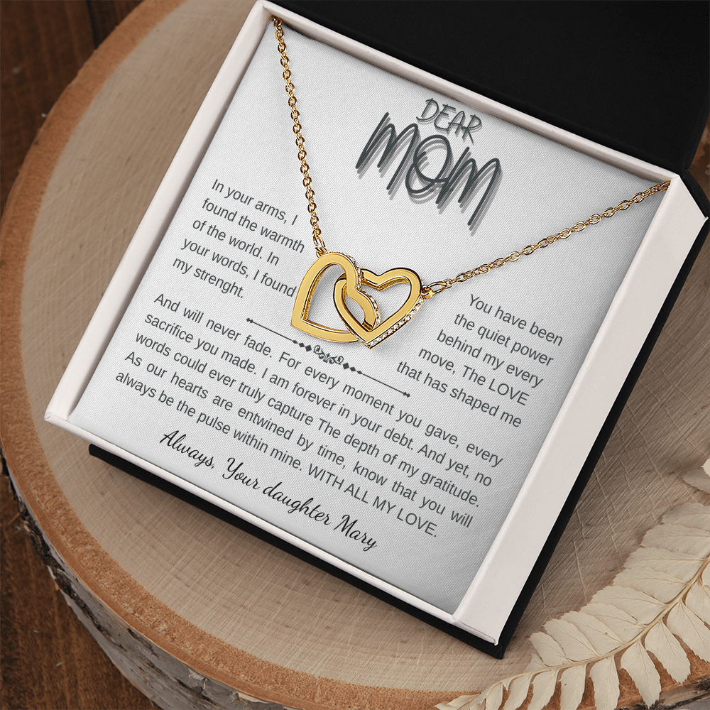 "Interlocking Hearts Necklace - Yellow & White Gold, Heartfelt Mom Gift"