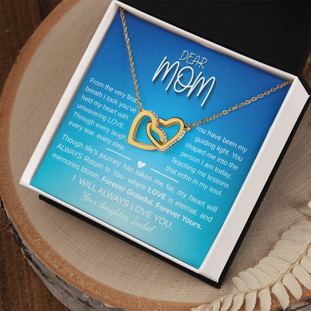 "Interlocking Hearts Necklace - Yellow & White Gold, Personalized Gift for Mom"
