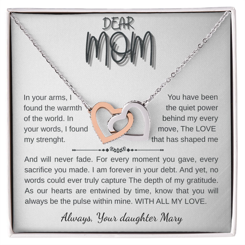 "Interlocking Hearts Necklace - Yellow & White Gold, Heartfelt Mom Gift"
