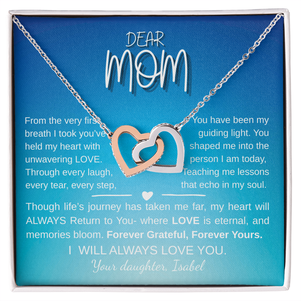 "Interlocking Hearts Necklace - Yellow & White Gold, Personalized Gift for Mom"