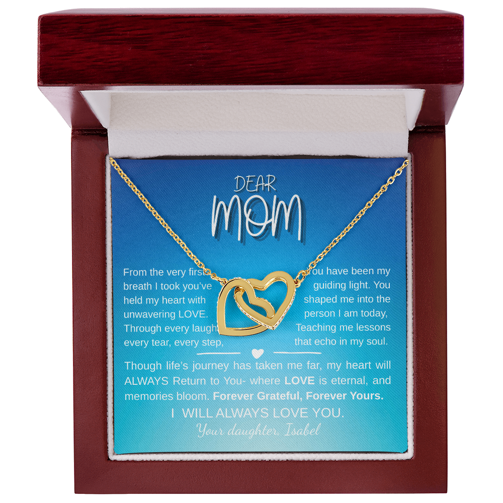 "Interlocking Hearts Necklace - Yellow & White Gold, Personalized Gift for Mom"