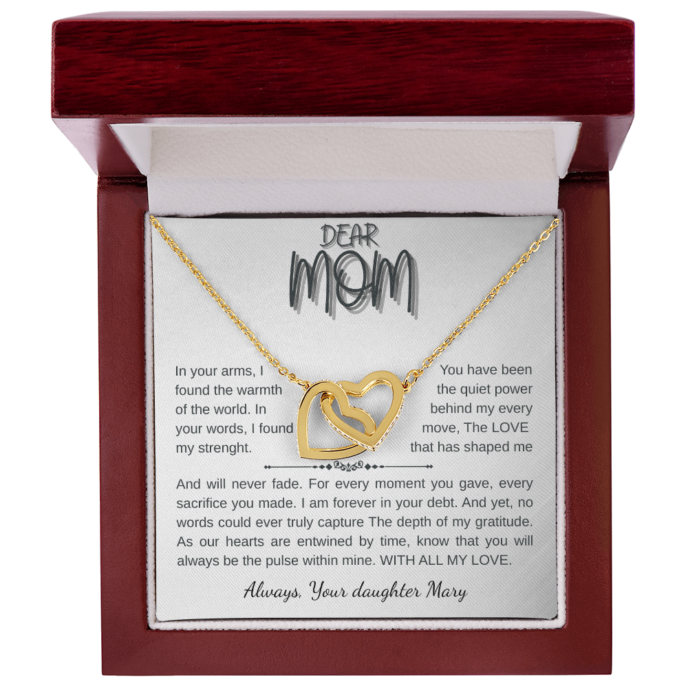 "Interlocking Hearts Necklace - Yellow & White Gold, Heartfelt Mom Gift"