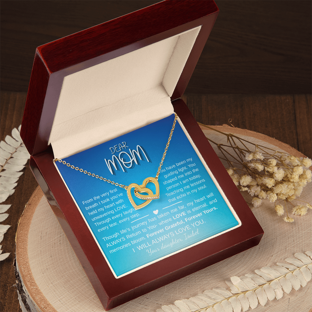 "Interlocking Hearts Necklace - Yellow & White Gold, Personalized Gift for Mom"