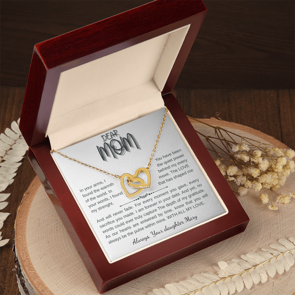 "Interlocking Hearts Necklace - Yellow & White Gold, Heartfelt Mom Gift"