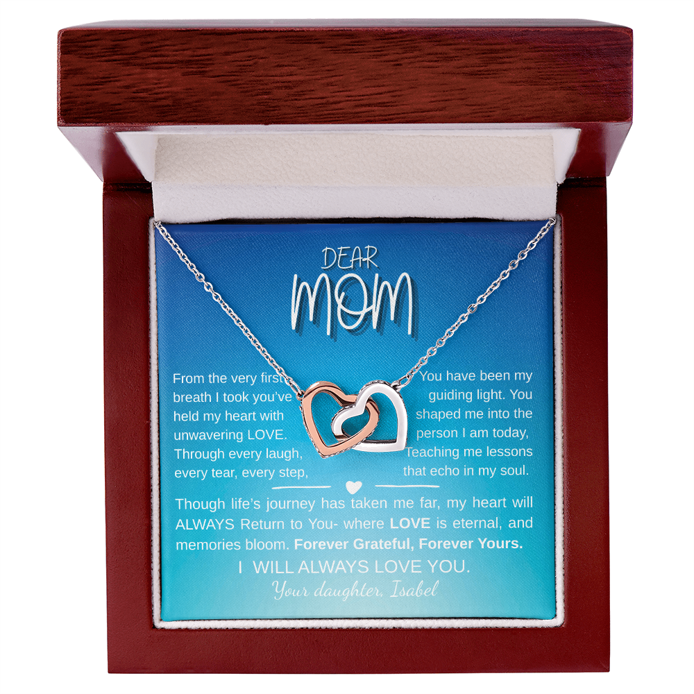 "Interlocking Hearts Necklace - Yellow & White Gold, Personalized Gift for Mom"
