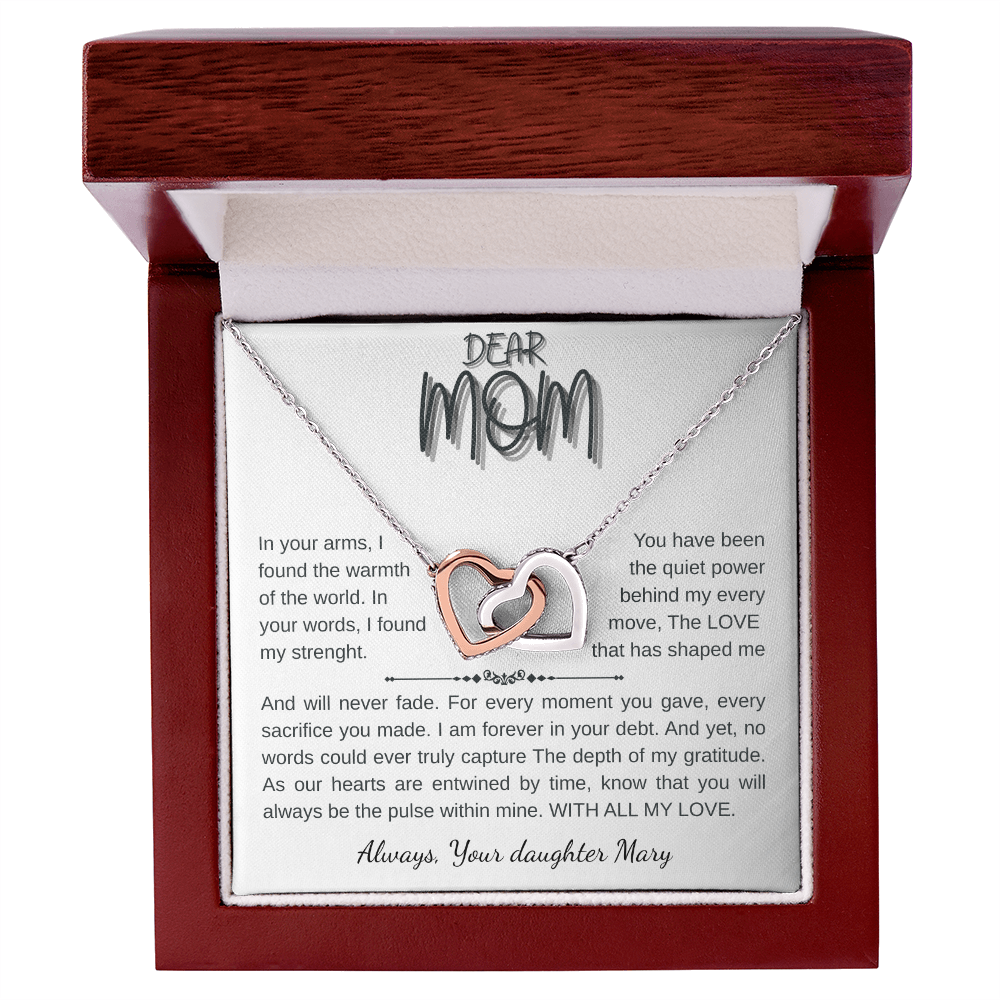 "Interlocking Hearts Necklace - Yellow & White Gold, Heartfelt Mom Gift"
