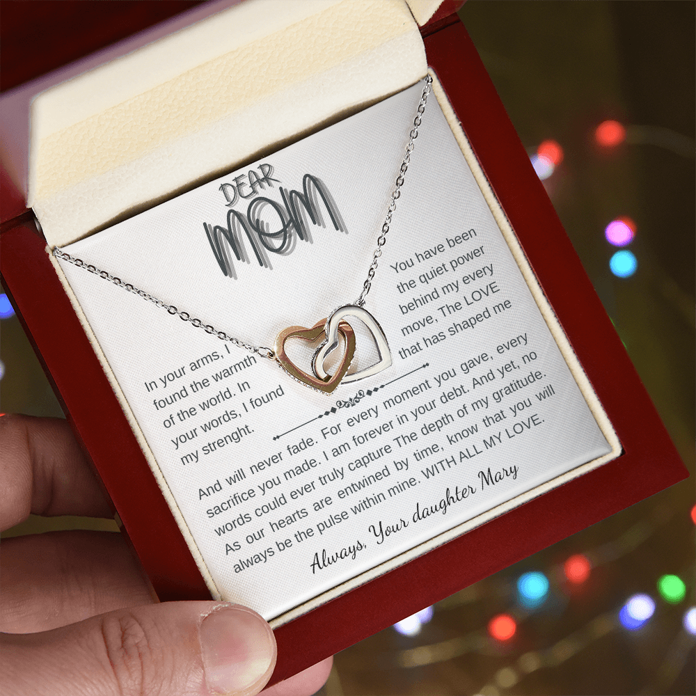 "Interlocking Hearts Necklace - Yellow & White Gold, Heartfelt Mom Gift"