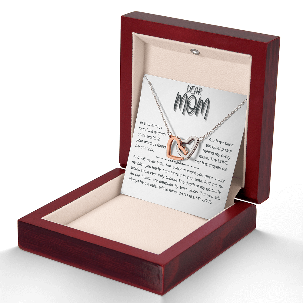 "Interlocking Hearts Necklace - Yellow & White Gold, Heartfelt Mom Gift"
