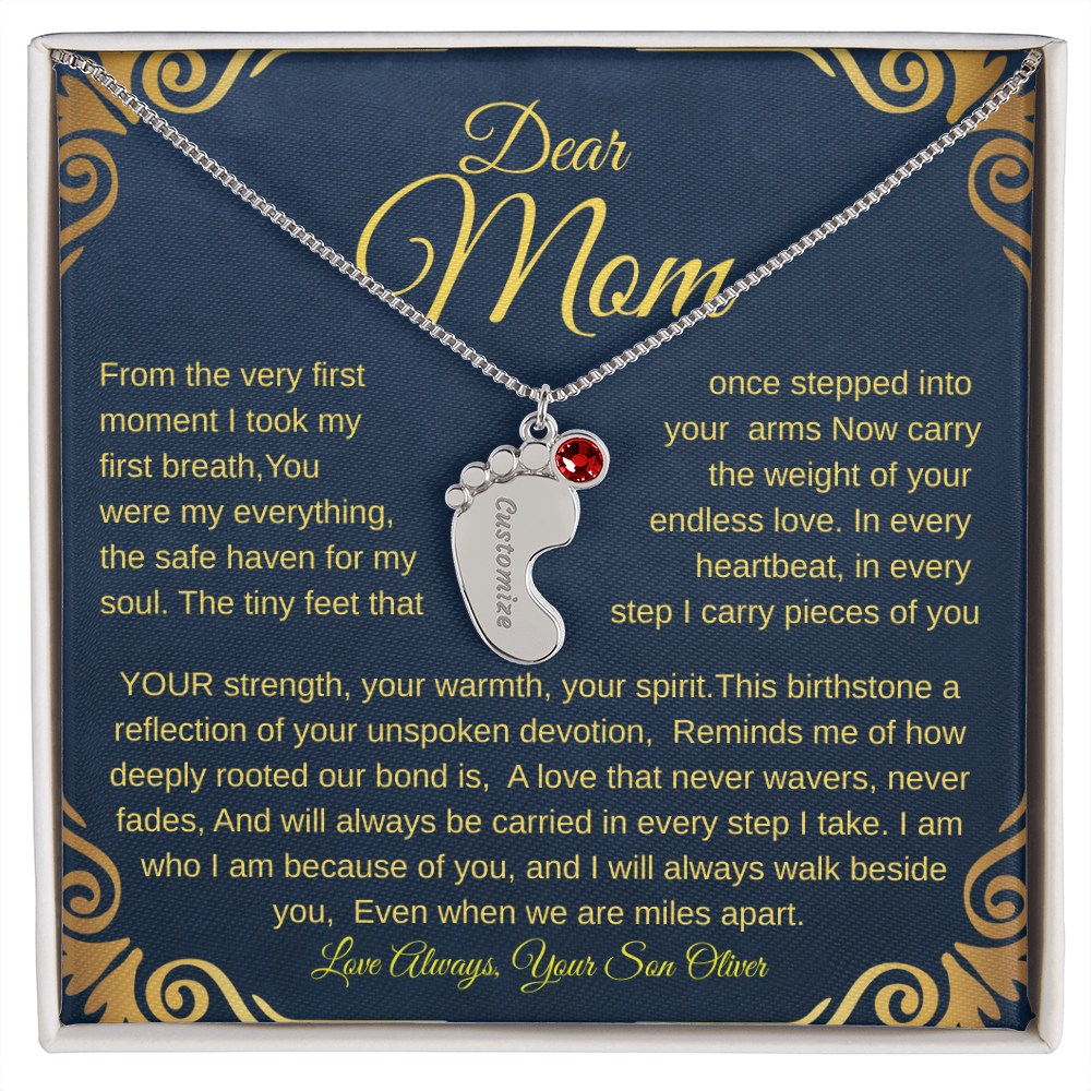 Personalized Engraved Baby Feet Necklace with Birthstone – A Heartfelt Keepsake for Moms