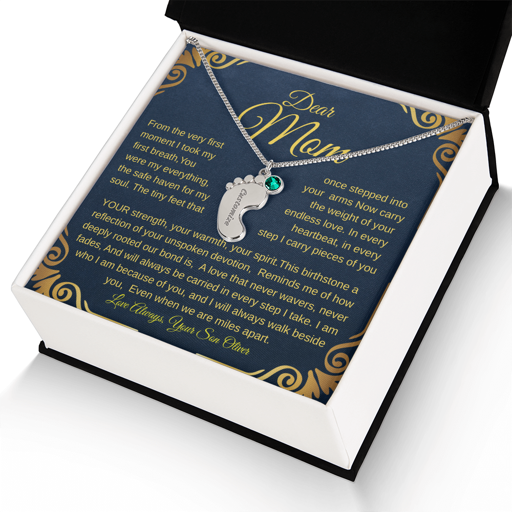Personalized Engraved Baby Feet Necklace with Birthstone – A Heartfelt Keepsake for Moms