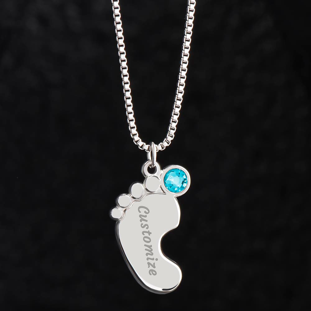 Personalized Engraved Baby Feet Necklace with Birthstone – A Heartfelt Keepsake for Moms