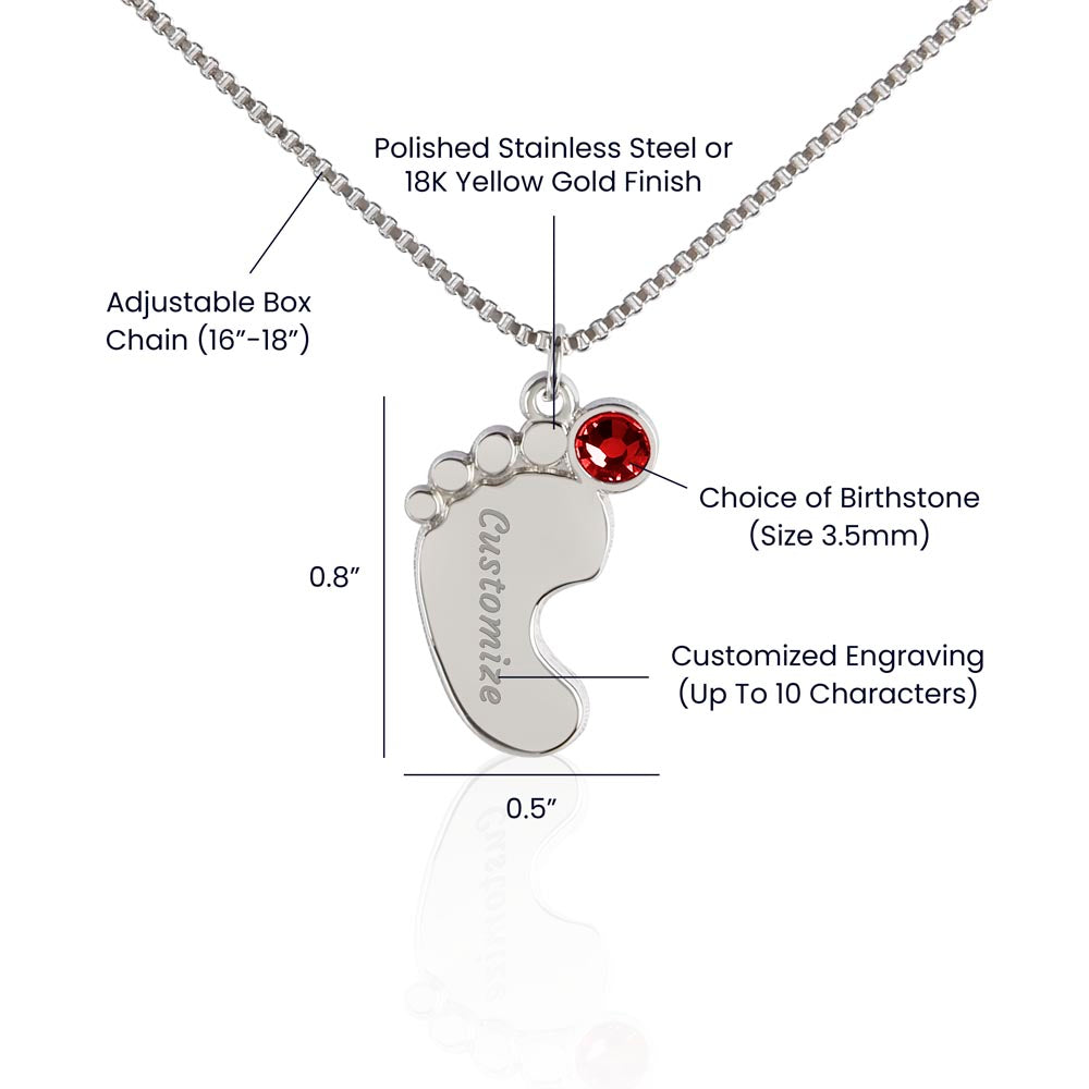 Personalized Engraved Baby Feet Necklace with Birthstone – A Heartfelt Keepsake for Moms