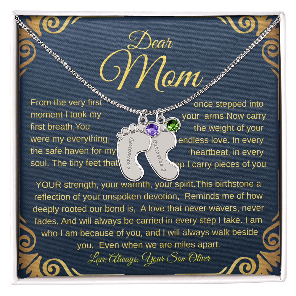 Personalized Engraved Baby Feet Necklace with Birthstone – A Heartfelt Keepsake for Moms