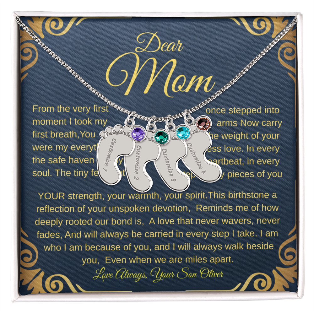 Personalized Engraved Baby Feet Necklace with Birthstone – A Heartfelt Keepsake for Moms