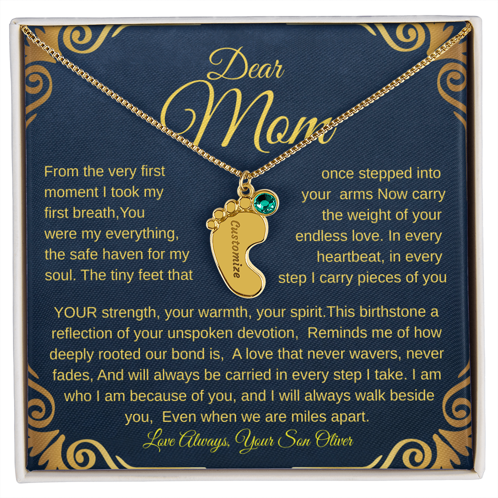 Personalized Engraved Baby Feet Necklace with Birthstone – A Heartfelt Keepsake for Moms