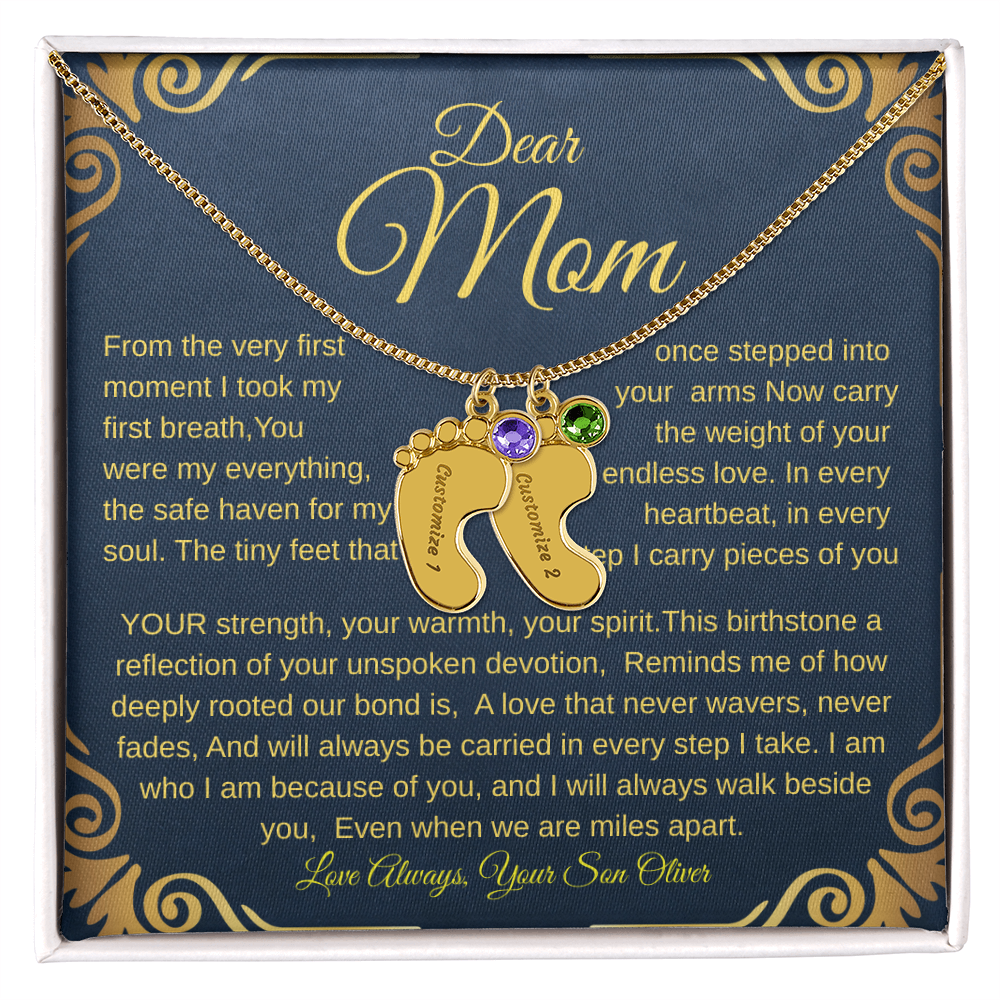 Personalized Engraved Baby Feet Necklace with Birthstone – A Heartfelt Keepsake for Moms