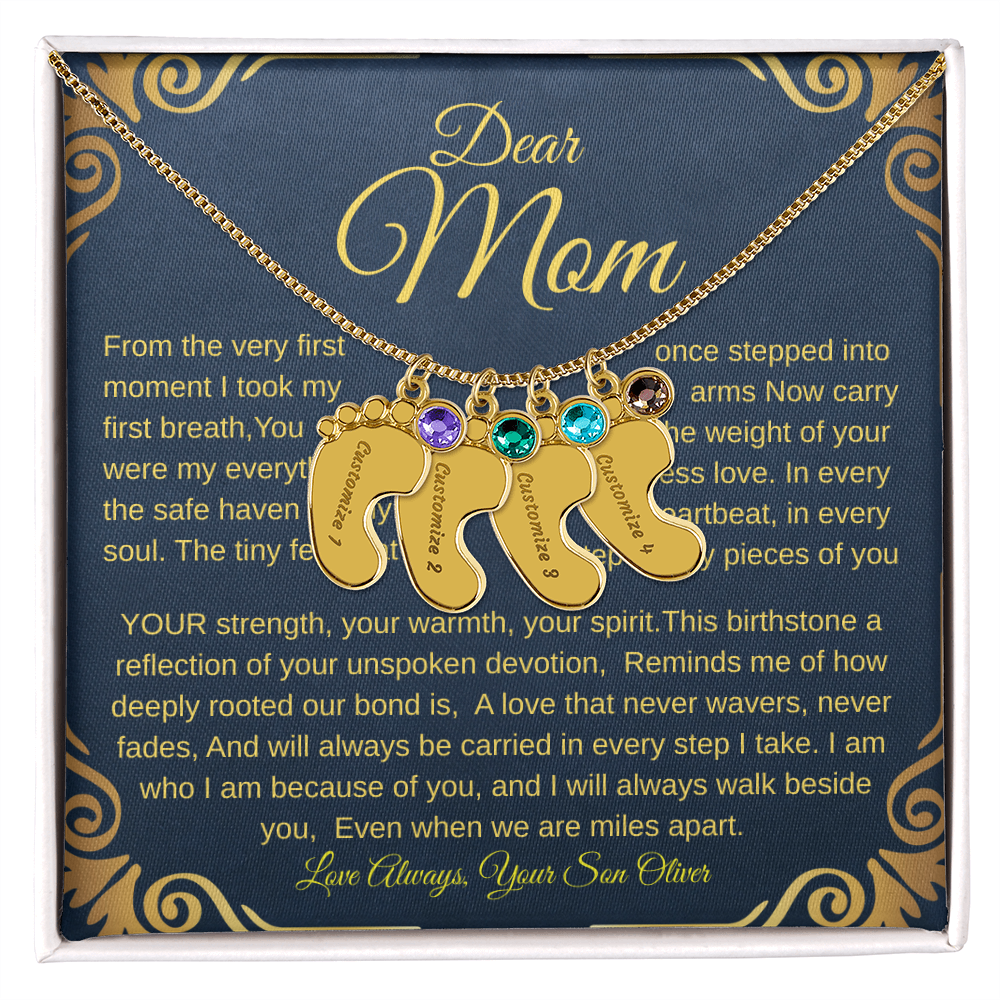Personalized Engraved Baby Feet Necklace with Birthstone – A Heartfelt Keepsake for Moms