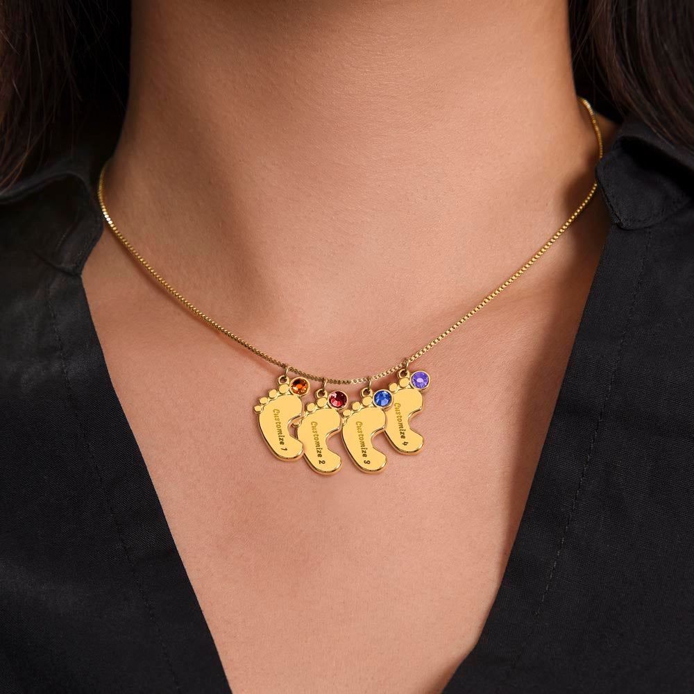 Personalized Engraved Baby Feet Necklace with Birthstone – A Heartfelt Keepsake for Moms