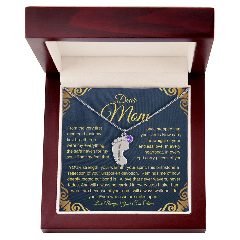 Personalized Engraved Baby Feet Necklace with Birthstone – A Heartfelt Keepsake for Moms