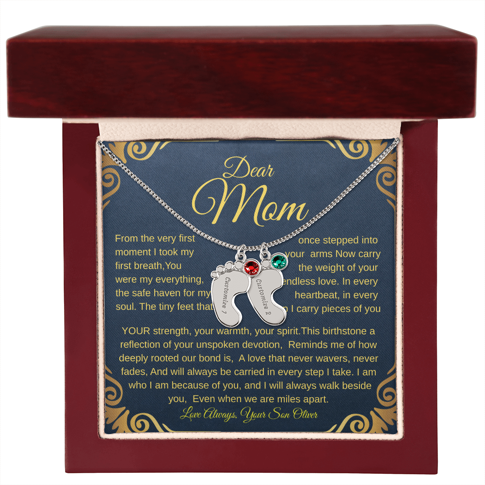 Personalized Engraved Baby Feet Necklace with Birthstone – A Heartfelt Keepsake for Moms