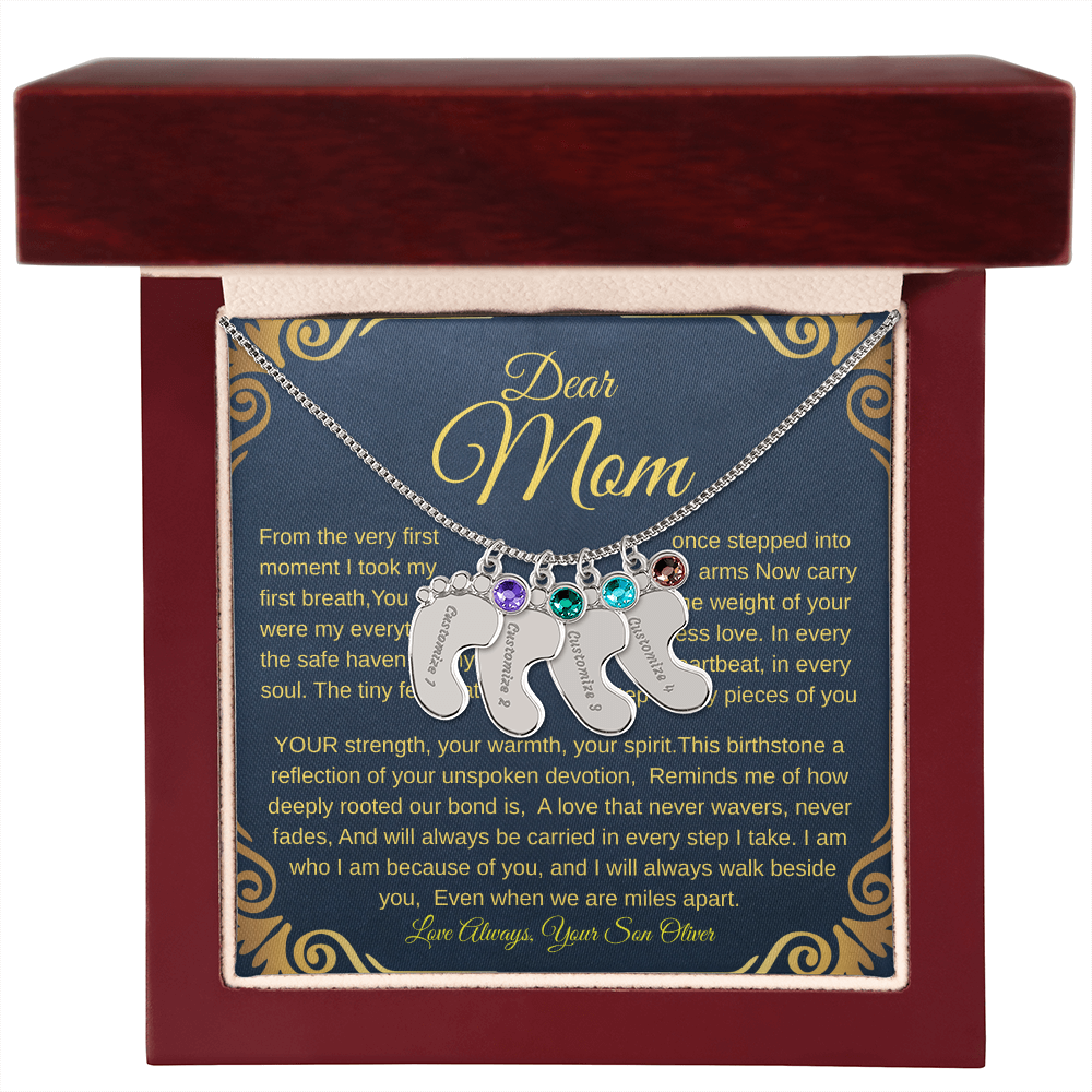 Personalized Engraved Baby Feet Necklace with Birthstone – A Heartfelt Keepsake for Moms