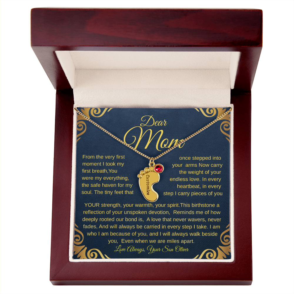 Personalized Engraved Baby Feet Necklace with Birthstone – A Heartfelt Keepsake for Moms