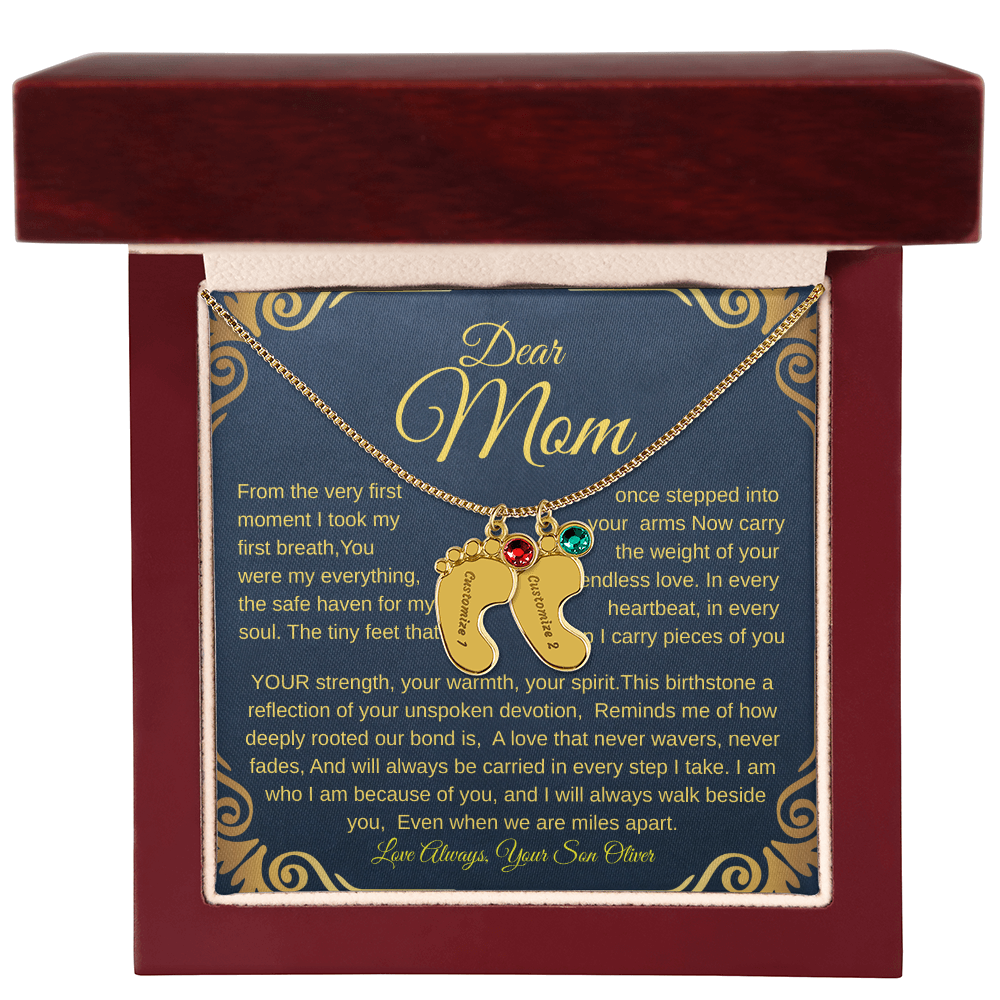 Personalized Engraved Baby Feet Necklace with Birthstone – A Heartfelt Keepsake for Moms